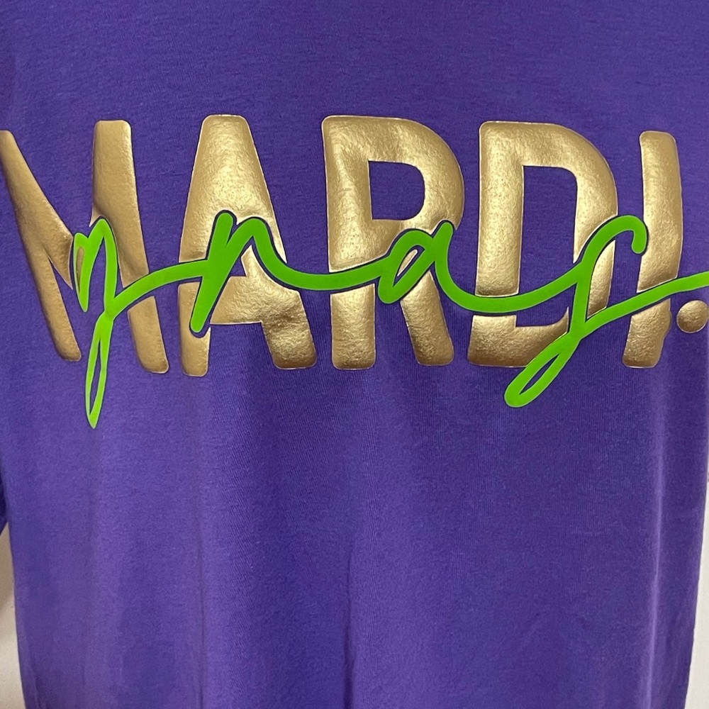 Mardi Gras Puff Lettered T-Shirt Purple Tee - Picture 2 of 3